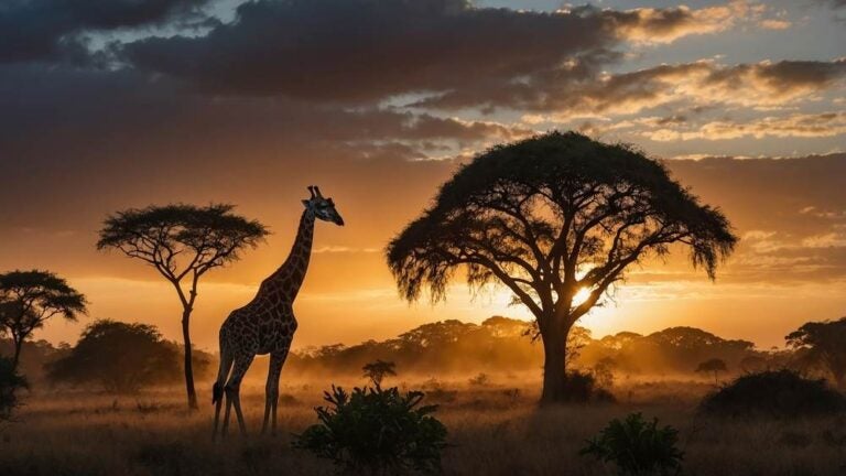 Una scena naturale con una giraffa nella giungla
