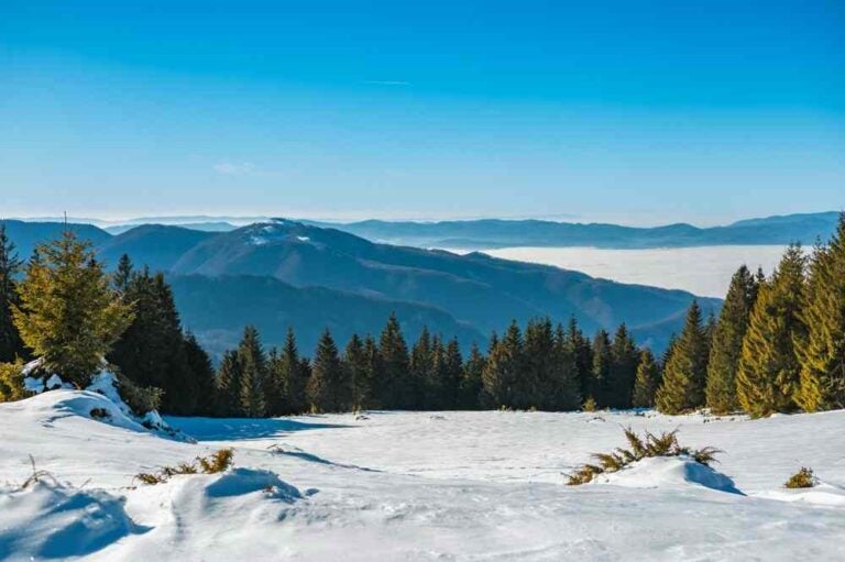 Paesaggio invernale a Padis, Monti Apuseni, Romania.