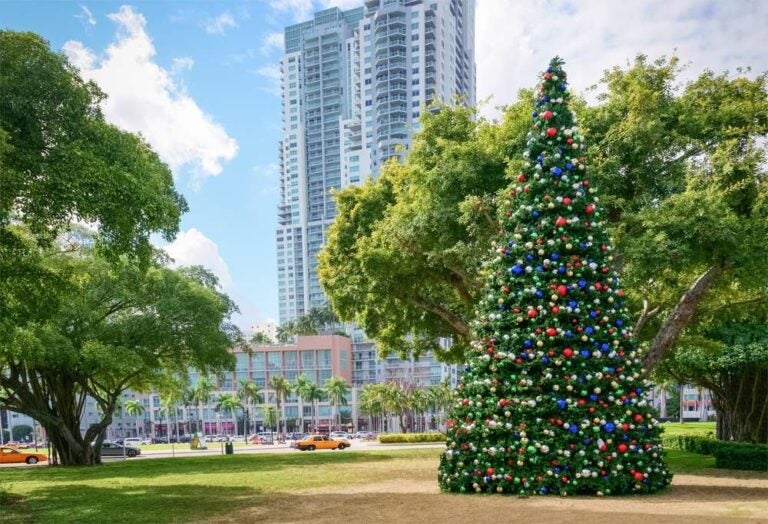 Albero di Natale in strada a Miami, Stati Uniti.