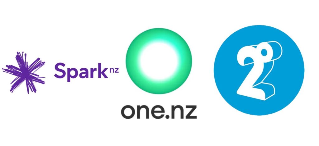 뉴질랜드 주요 통신사 Spark, One NZ, 2degrees 로고