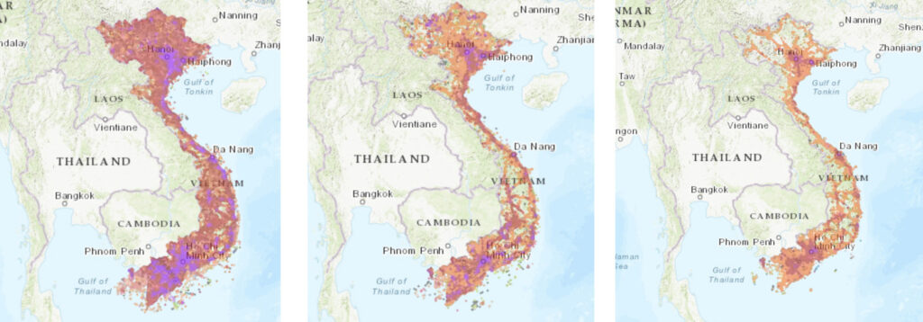 베트남 통신사별 커버리지 지도