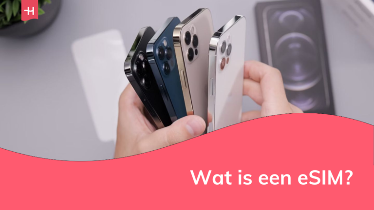 Foto van 4 telefoons als uitgelichte afbeelding voor een pagina over "Wat is een eSIM?"