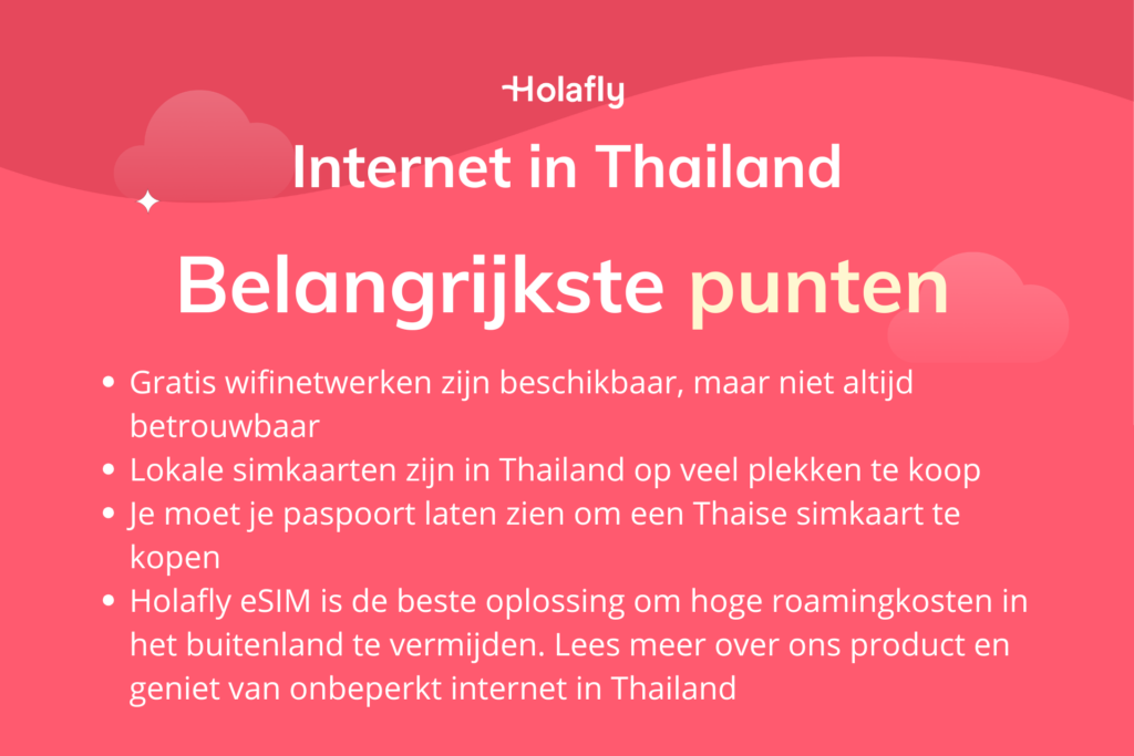 Afbeelding met daarop de belangrijkste punten over internet in Thailand