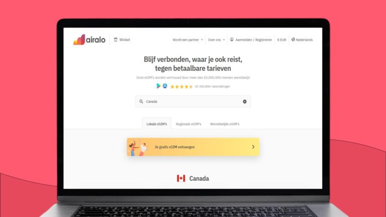 Laptop met daarop informatie over de Airalo eSIM voor Canada