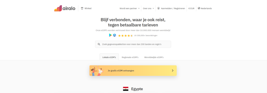 Screenshot van de productpagina van Airalo voor Egypte