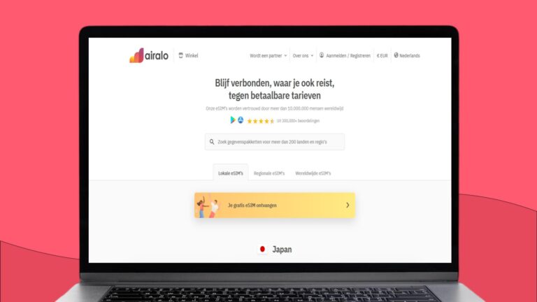 Screenshot van laptopscherm met daarop meer informatie over de Airalo eSIM voor Japan