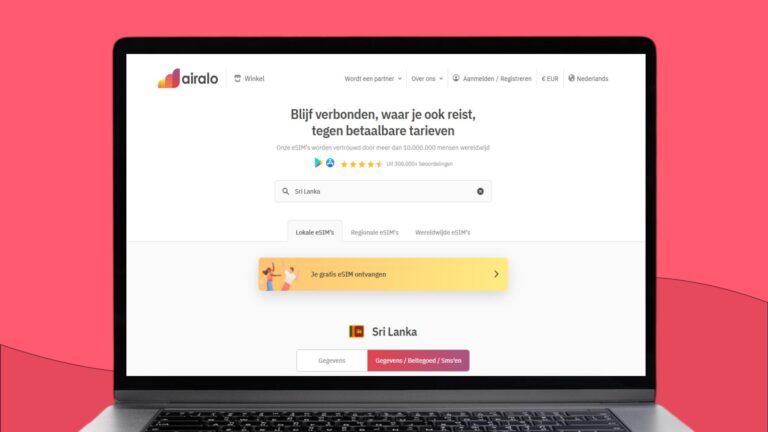 Screenshot van een laptopscherm met daarop informatie over de Airalo eSIM voor Sri Lanka