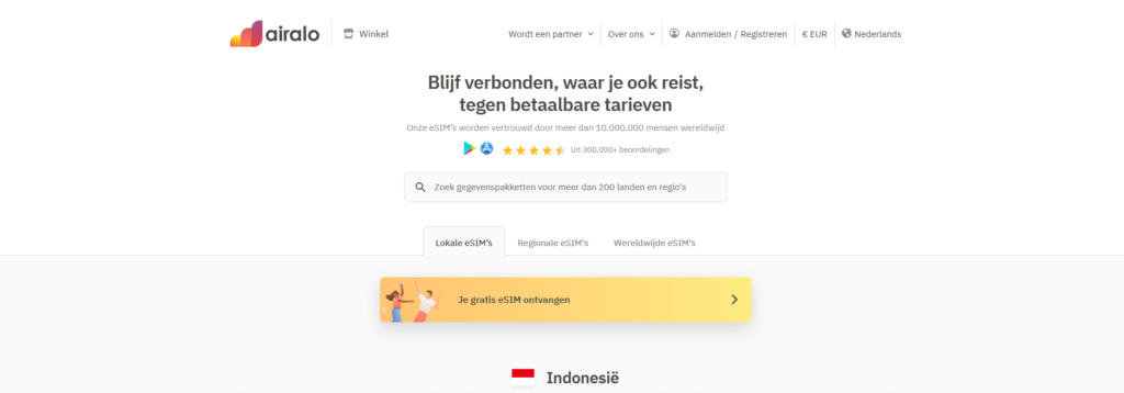 Screenshot van de productpagina voor Indonesië van Airalo