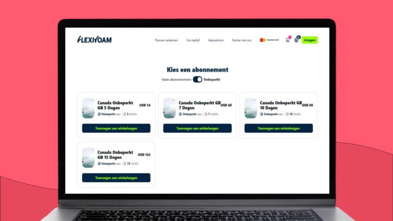 Laptop met daarop informatie over de FlexiRoam eSIM voor Canada