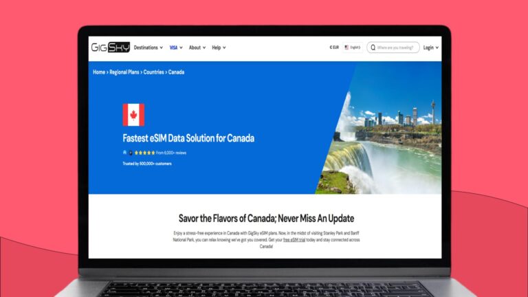Laptop met daarop informatie over de GigSky eSIM voor Canada