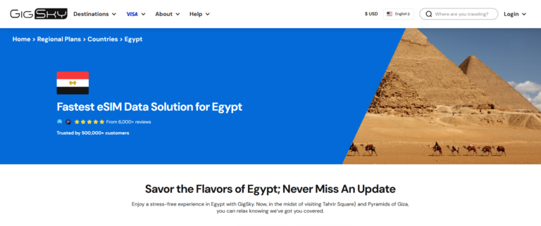 Screenshot van de productpagina van GigSky voor Egypte