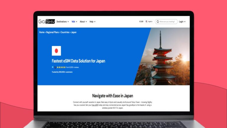 Screenshot van laptopscherm met daarop meer informatie over de Gigsky eSIM voor Japan