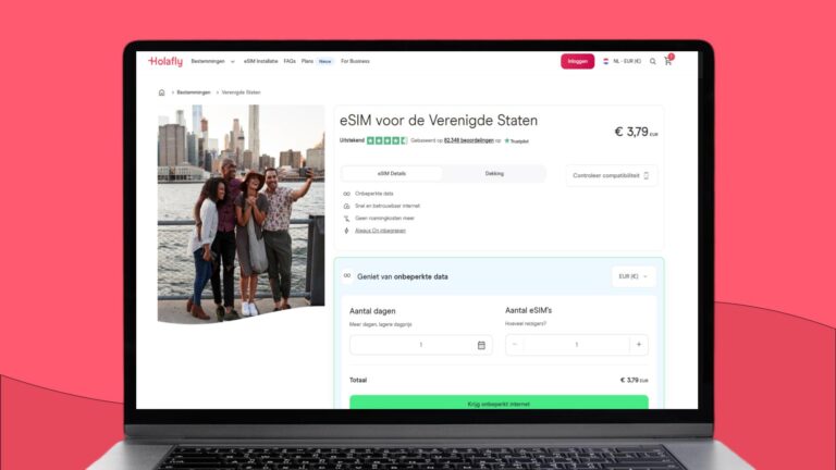 Laptop met daarop informatie over de Holafly eSIM voor Amerika