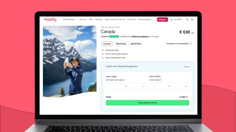 Laptop met daarop informatie over de Holafly eSIM voor Canada