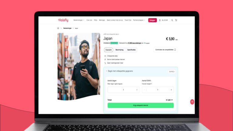 Screenshot van laptopscherm met daarop meer informatie over de Holafly eSIM voor Japan
