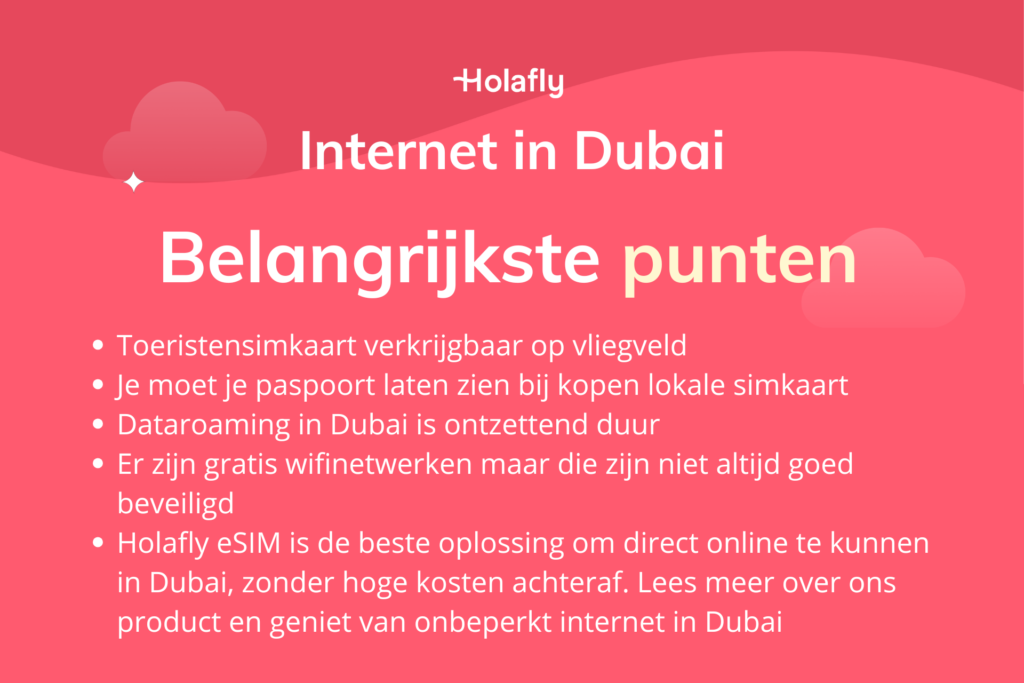 Afbeelding met een samenvatting van de belangrijkste punten over internet in Dubai