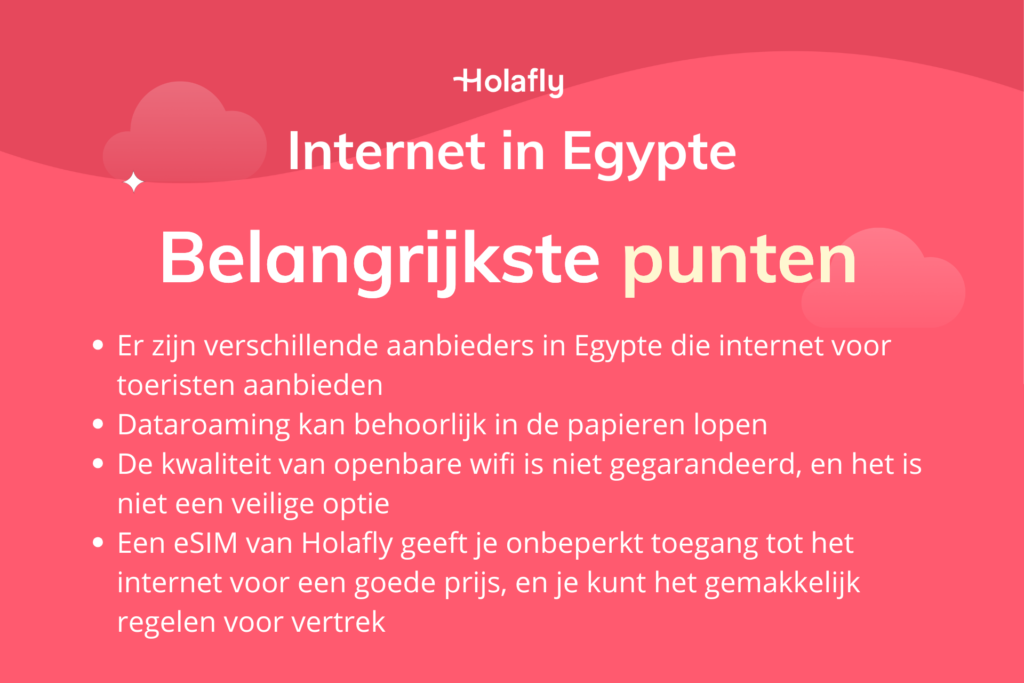 Afbeelding waarop de belangrijkste punten van het artikel over internet in Egypte worden samengevat