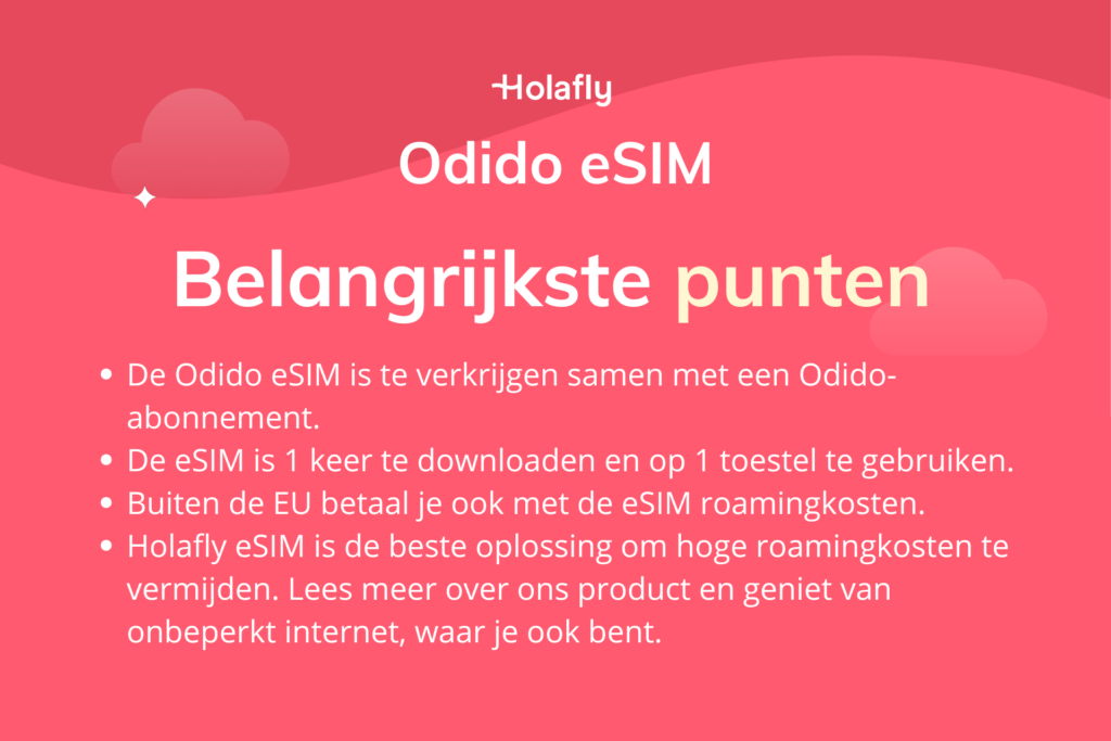 Afbeelding met een samenvatting van de belangrijkste punten van een artikel over Odido eSIM