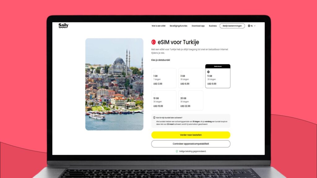 Laptopscherm met daarop meer informatie over de Saily eSIM voor Turkije