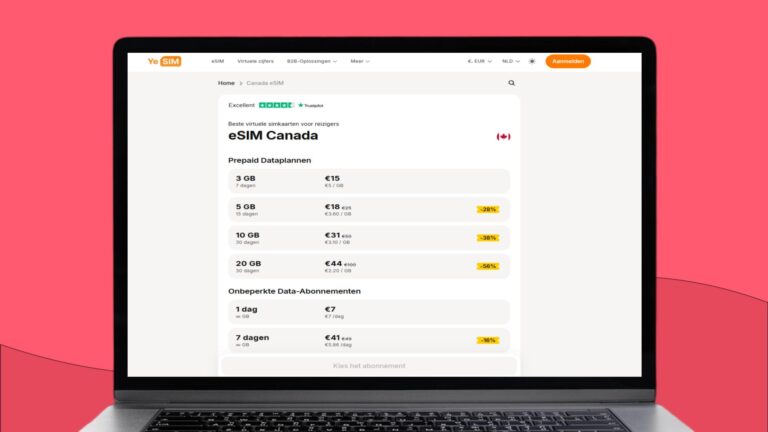 Laptop met daarop informatie over de Yesim eSIM voor Canada