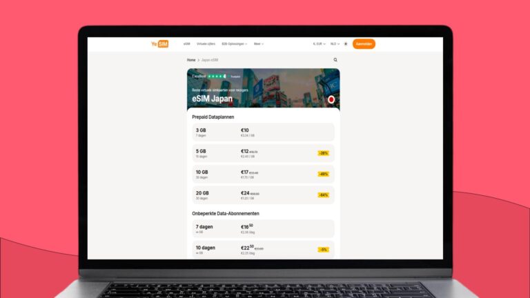 Screenshot van laptopscherm met daarop meer informatie over de Yesim eSIM voor Japan