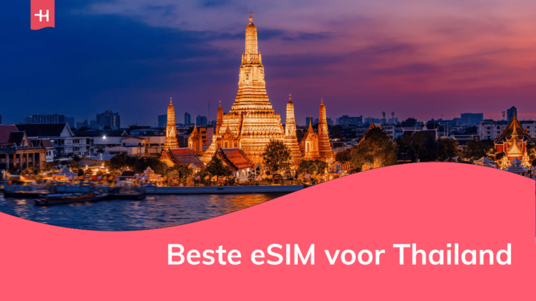 Foto van een zonsondergang bij de tempel Wat Arun ratchawararam in Thailand als uitgelichte afbeelding voor een pagina over de beste eSIM voor Thailand