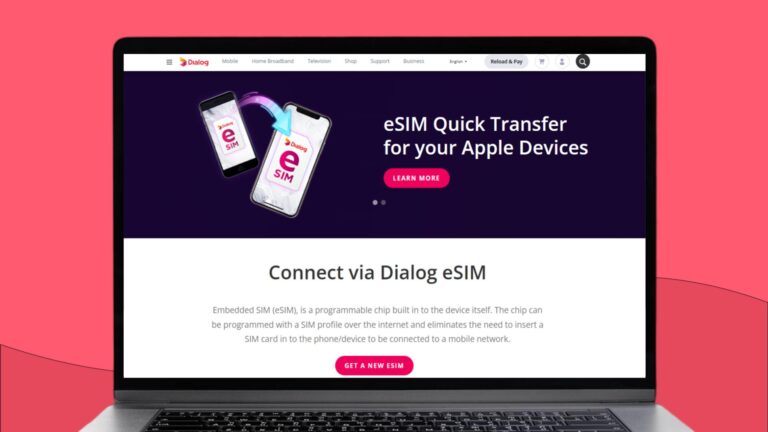 Screenshot van een laptopscherm met daarop informatie over de Dialog eSIM voor Sri Lanka