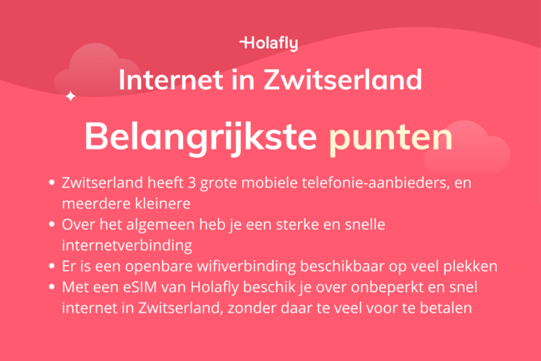 Afbeelding met samenvatting van de belangrijkste punten over internet in Zwitserland