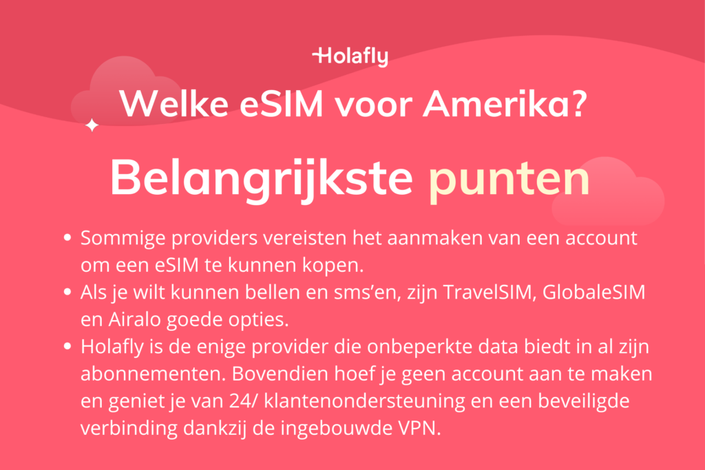 Afbeelding met belangrijkste punten over dit artikel over "Welke eSIM voor Amerika"