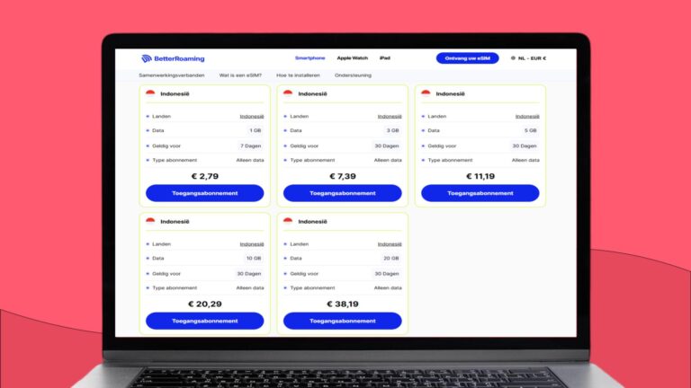 Laptopscherm met daarop informatie over de bundels voor Bali van BetterRoaming