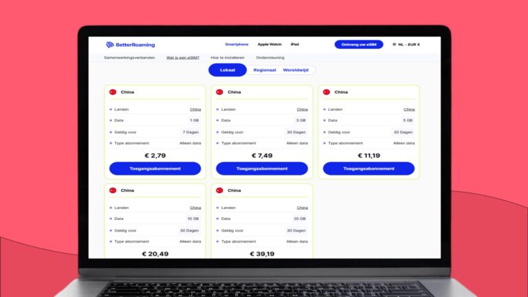 Laptopscherm met daarop informatie over de BetterRoaming eSIM voor China