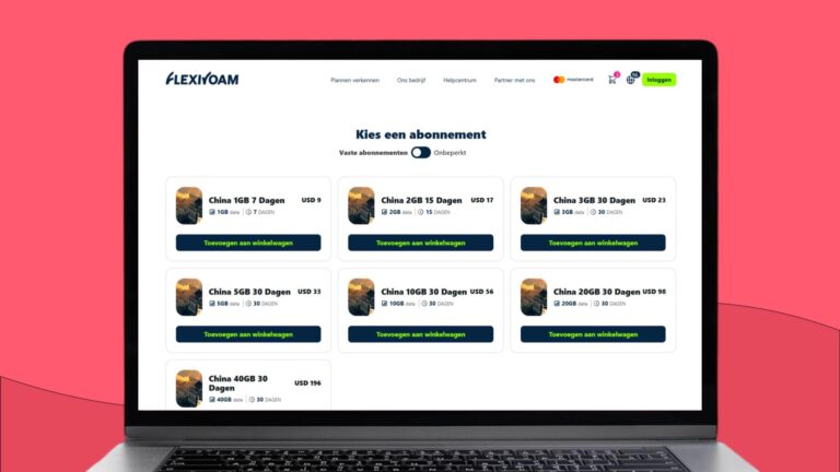 Laptopscherm met daarop informatie over de FlexiRoam eSIM voor China
