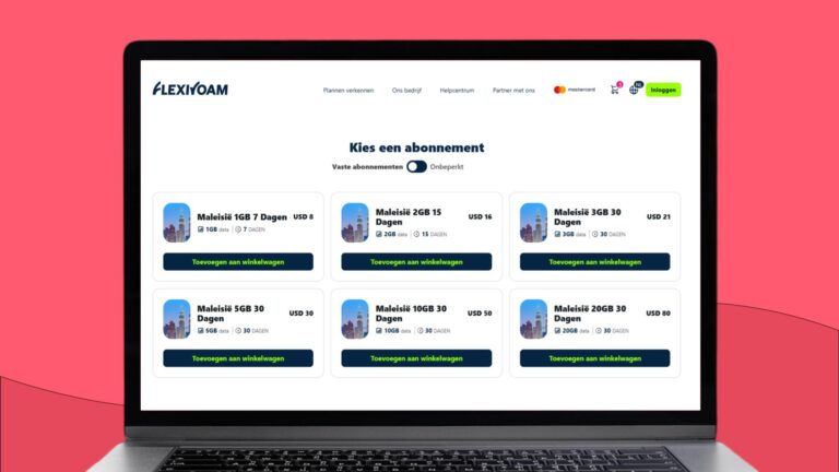 Laptopscherm met informatie over de FlexiRoam eSIM voor Maleisië