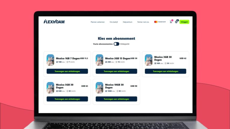 Laptop met informatie over de FlexiRoam eSIM voor Mexico op het scherm