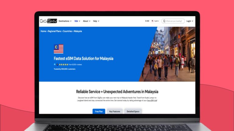 Laptopscherm met informatie over de GigSky eSIM voor Maleisië