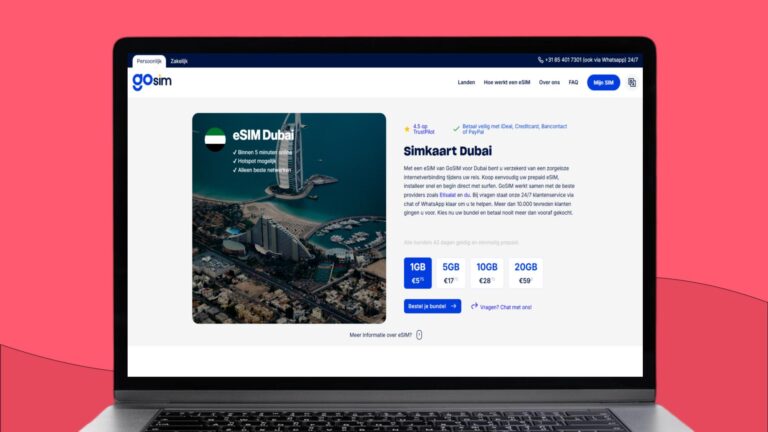 Laptopscherm met daarop informatie over de eSIM voor Dubai van GoSIM