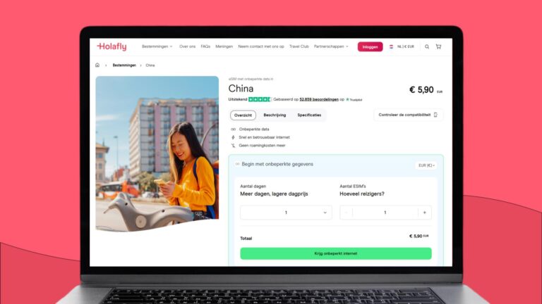 Laptopscherm met daarop informatie over de Holafly eSIM voor China