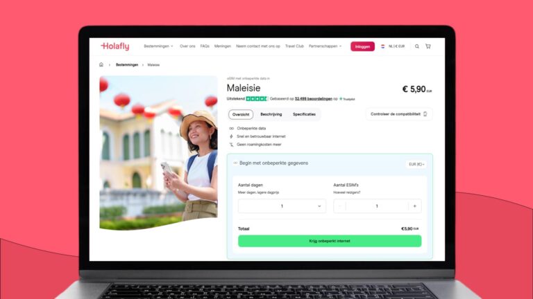 Laptopscherm met informatie over de Holafly eSIM voor Maleisië