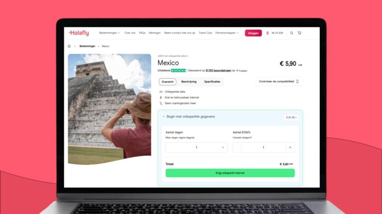 Laptop met informatie over de Holafly eSIM voor Mexico op het scherm