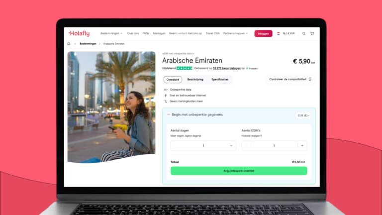 Laptopscherm met daarop informatie over de eSIM voor Dubai van Holafly