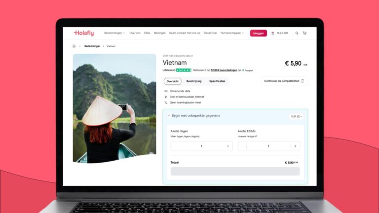 Laptopscherm met daarop informatie over de Holafly eSIM voor Vietnam