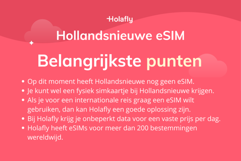 Afbeelding met een samenvatting van de belangrijkste punten over Hollandsnieuwe eSIM
