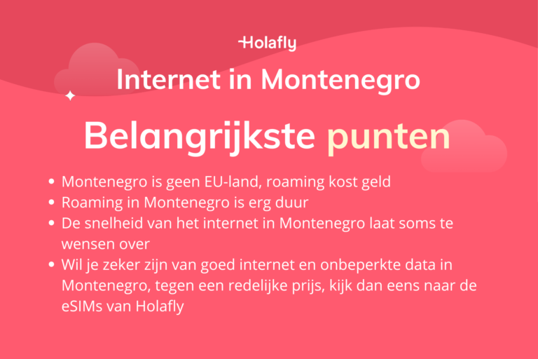 Afbeelding met daarop de belangrijkste punten over internet in Montenegro samengevat