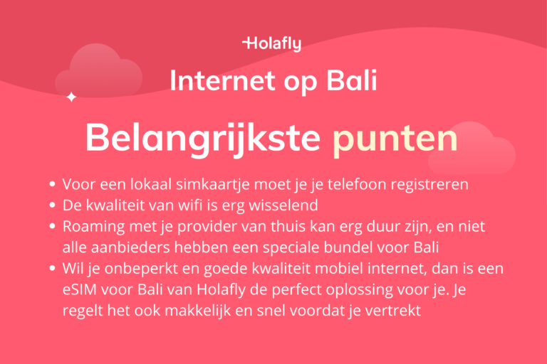 Afbeelding met een samenvatting van de belangrijkste punten over internet op Bali