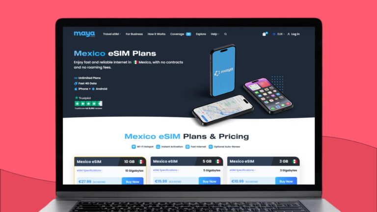 Laptop met informatie over de Maya eSIM voor Mexico op het scherm