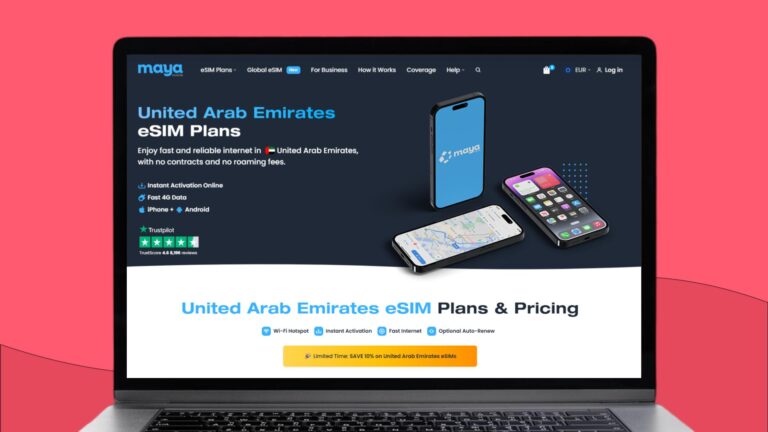 Laptopscherm met daarop informatie over de eSIM voor Dubai van Maya Mobile