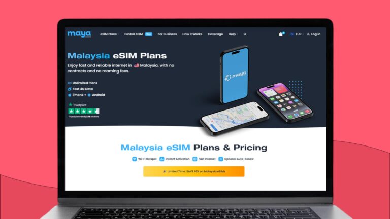 Laptopscherm met informatie over de Maya eSIM voor Maleisië
