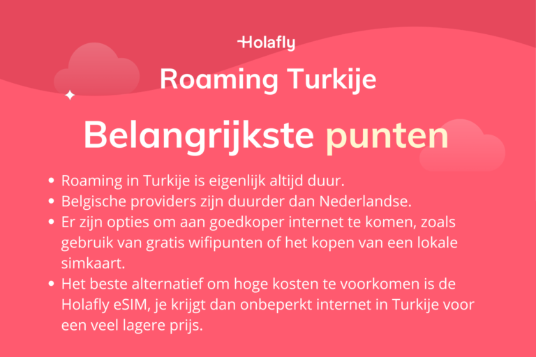 Afbeelding met de belangrijkste punten over roaming in Turkije samengevat