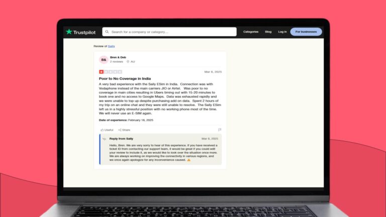 Laptop met daarop een negatieve getuigenis over de dekking van Saily