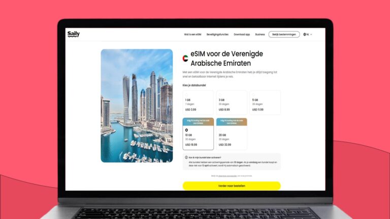 Laptopscherm met daarop informatie over de eSIM voor Dubai van Saily